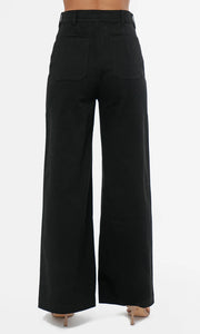The Jennsen Cotton Canvas Wide Leg Pants in Black