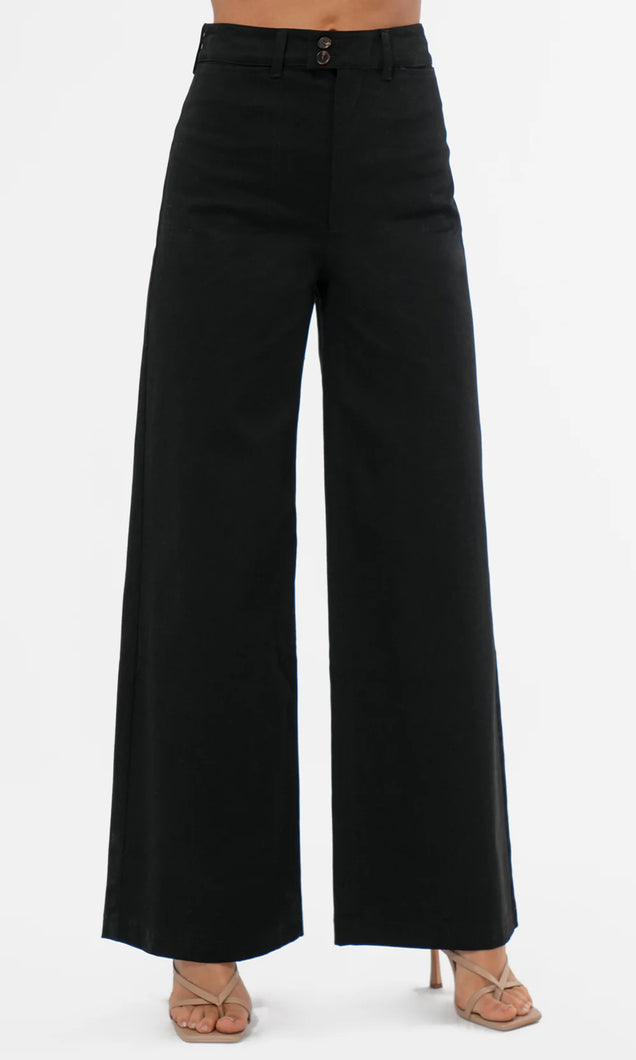The Jennsen Cotton Canvas Wide Leg Pants in Black