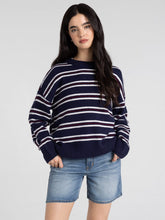 The Montauk Sweater in Navy Maroon Stripe