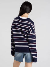 The Montauk Sweater in Navy Maroon Stripe