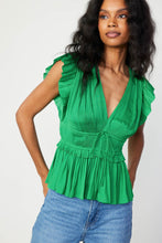 The Pleated Peplum Blouse in Spring Green