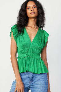 The Pleated Peplum Blouse in Spring Green
