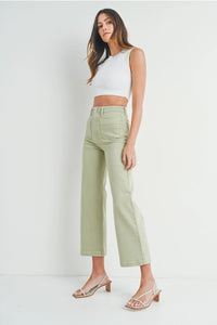 Patch Pocket Wide Leg in Light Sage || Just Black Denim