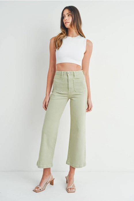 Patch Pocket Wide Leg in Light Sage || Just Black Denim – Fathom & Co.