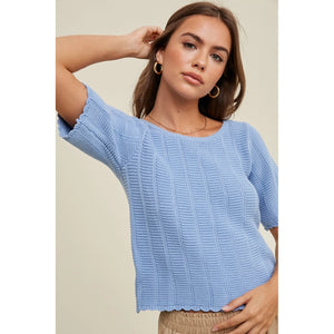 The Nicole Crochet Sweater in Sky Blue