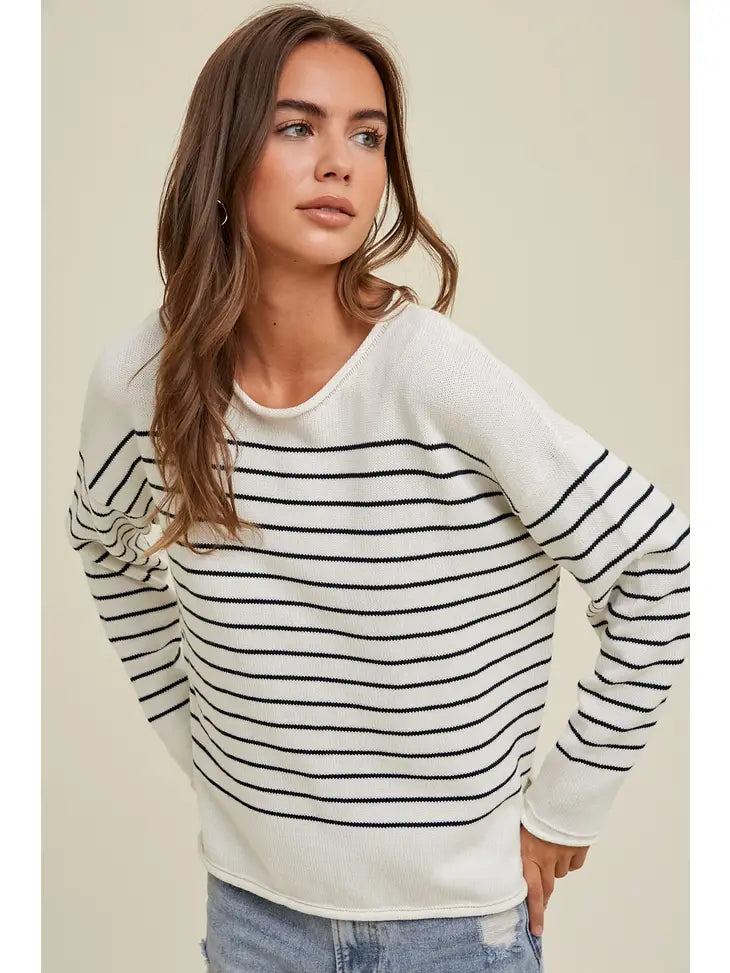 Lennie Stripe Sweater in Cream Navy