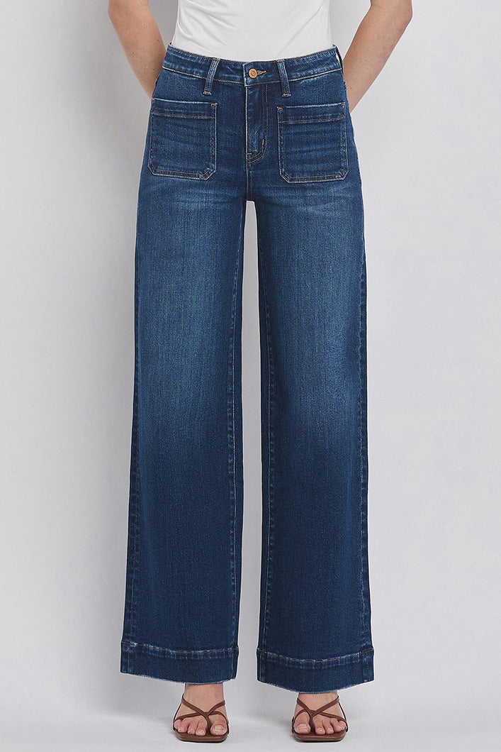 The High Rise Wide Trouser Jean in Dark Denim - Flying Monkey