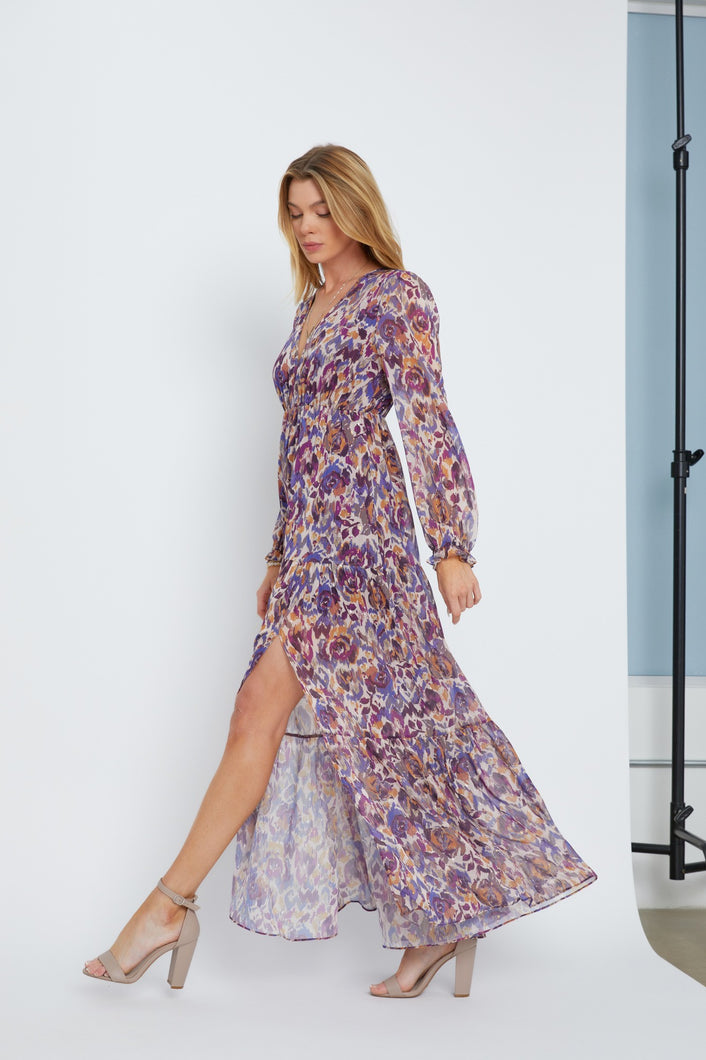 Tula Maxi Dress in Purple Ikat