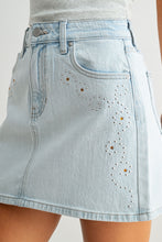 The Western Studded Mini Skirt in Light Denim