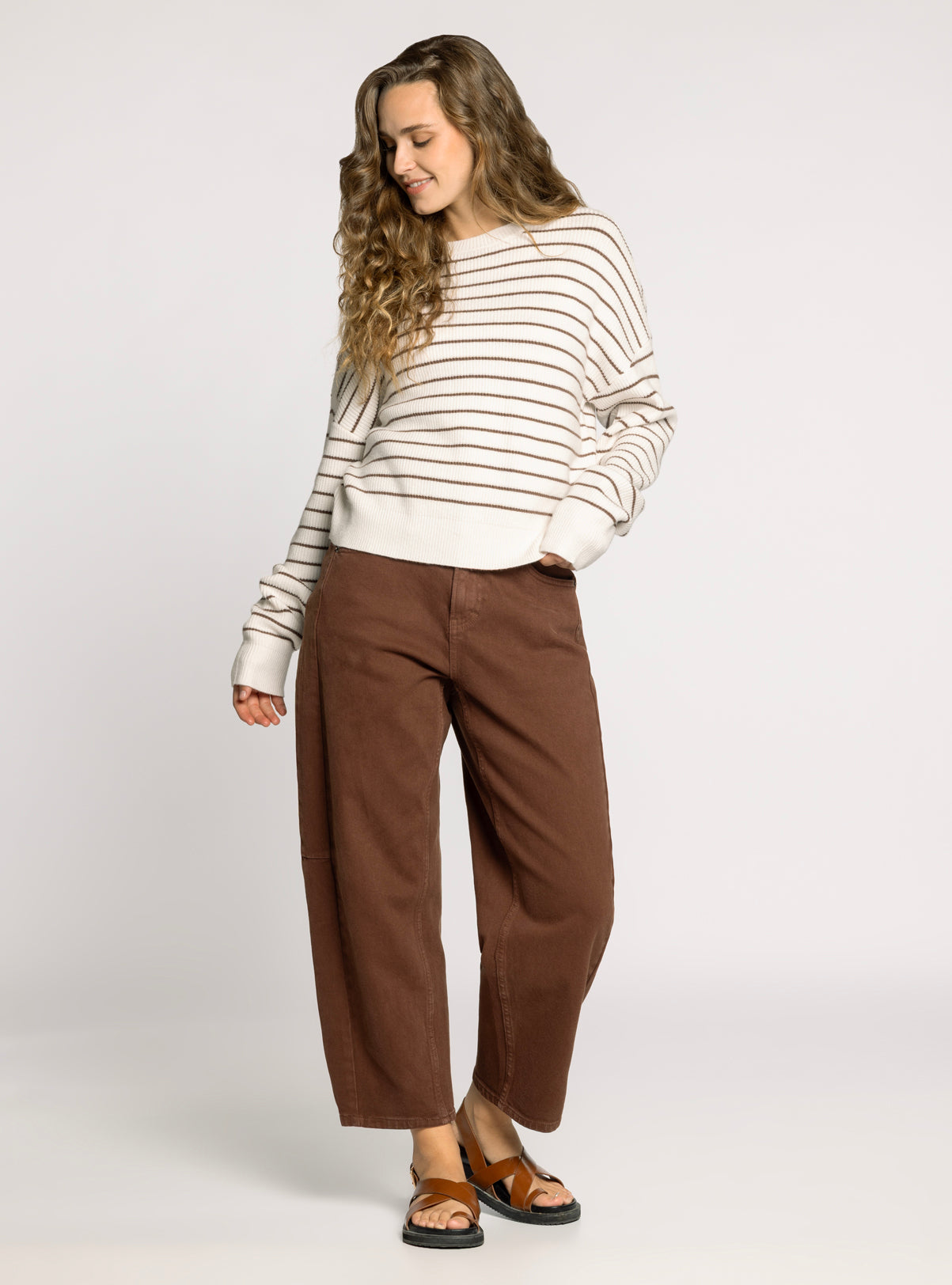 The Ely Sweater in Ivory Brown Stripe