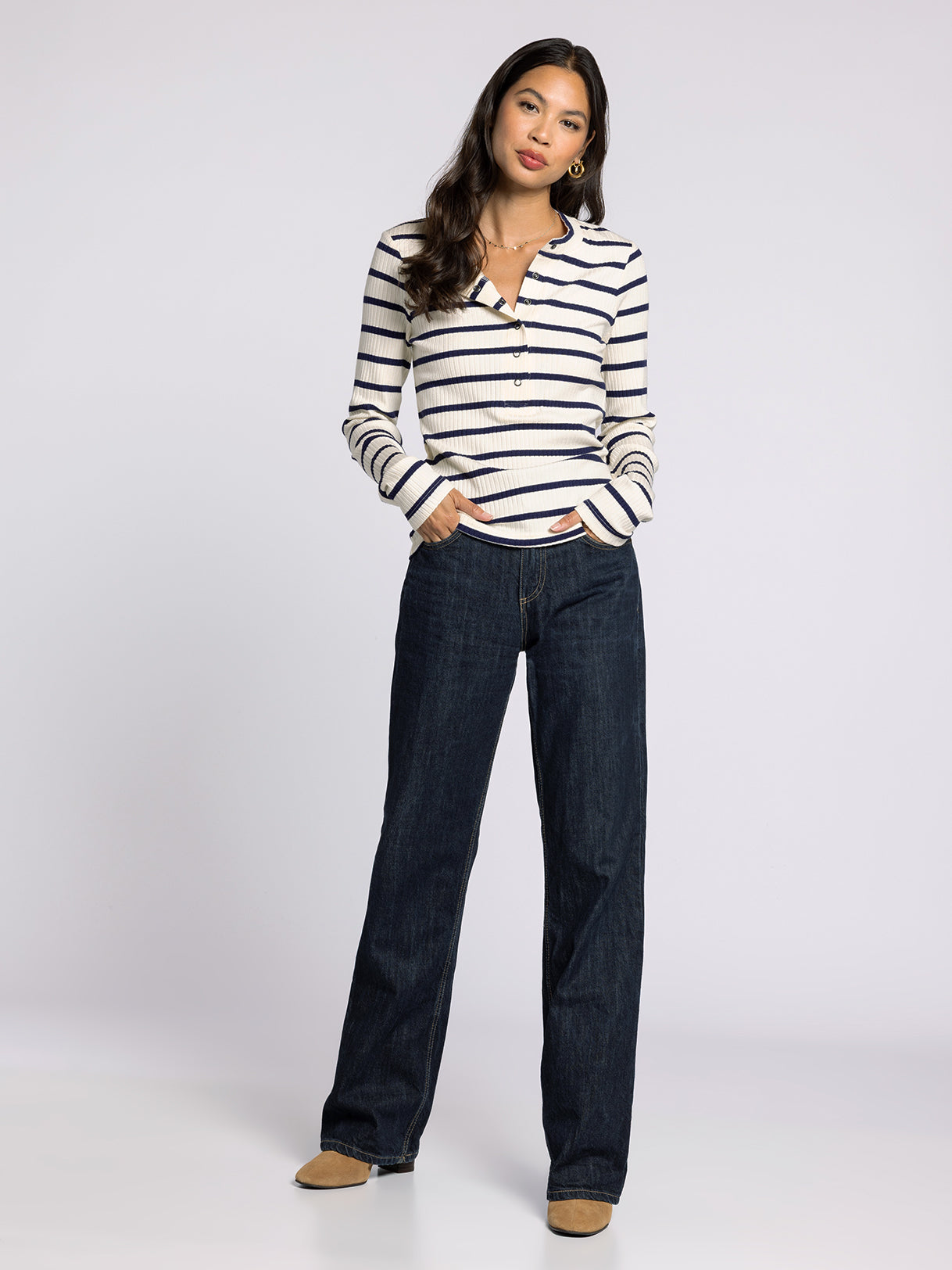 The Carina Top in Ivory Navy Stripe