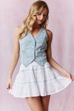 Bow Patterned Rhinestone Light Denim Vest