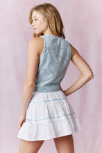 Bow Patterned Rhinestone Light Denim Vest