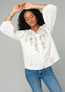 Floral Embroidered Blouse in Natural Cream