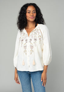 Floral Embroidered Blouse in Natural Cream
