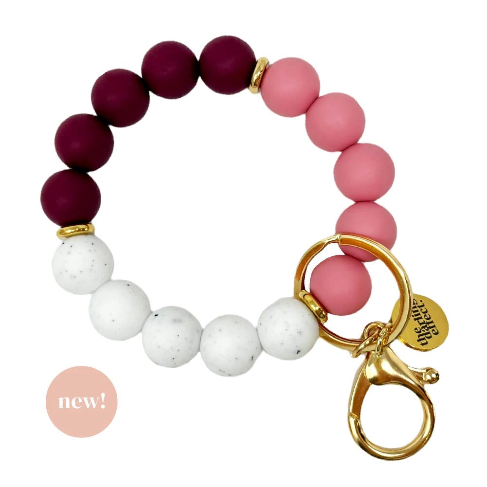 Hands-Free Silicone Beaded Keychain Wristlet - Bashful Berry