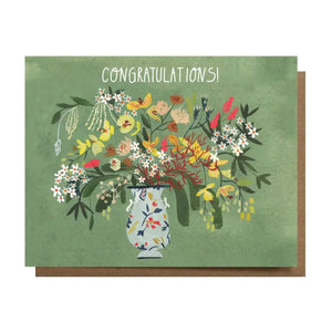 Congratulations! Green Floral - Greeting Card
