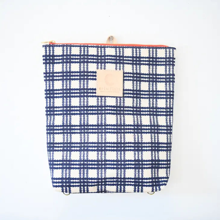 Plaid Backpack || Navy with Red Zipper || Erin Flett